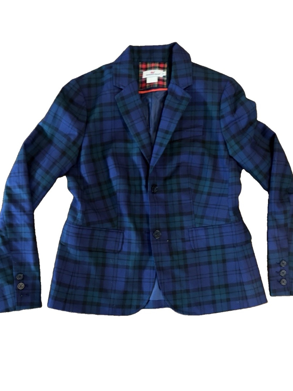 Vineyard vines women’s blazer tartan plaid design navy, blue red size 6